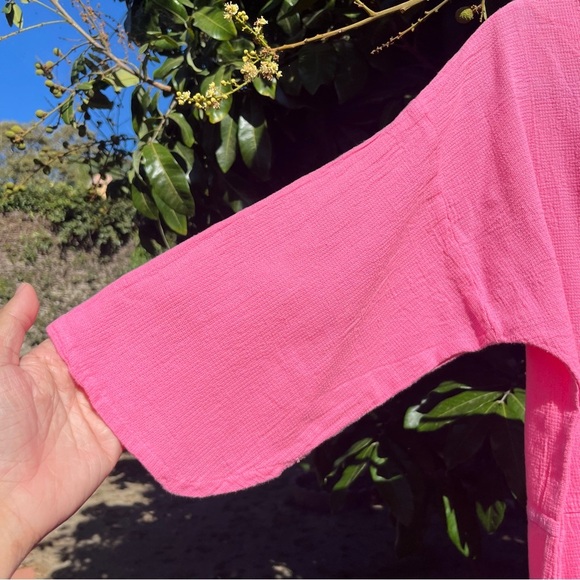 PRETTY BY EZZEWEAR pink gauze cotton boat neck long 3/4 sleeve boxy lagenlook - Picture 3 of 7